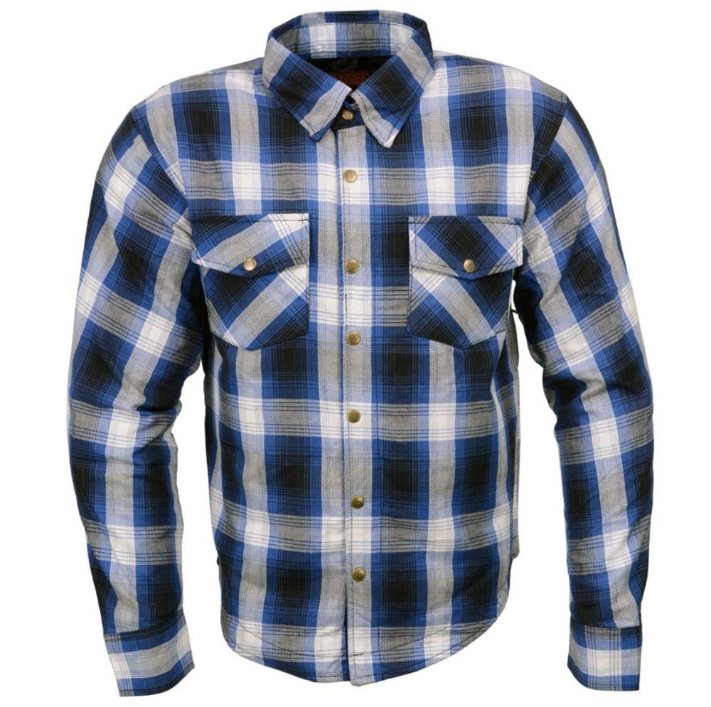 Milwaukee Leather Men's Black White Blue Plaid Flannel Biker Shirt Size 3XL